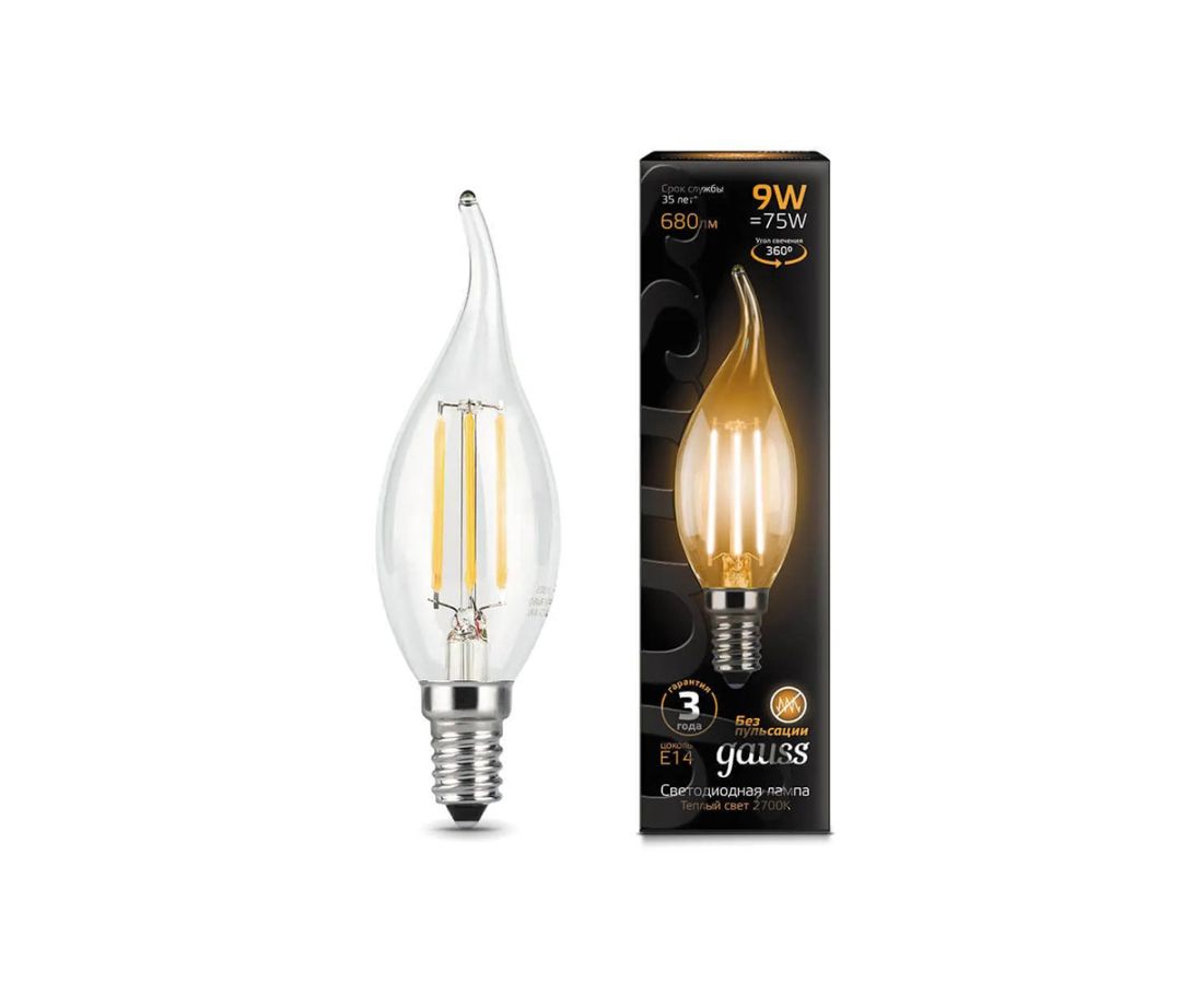 LED ნათურა Filament Candle Tailed 9W E14 2700K Gauss Black — ნათურა და ვაზნა